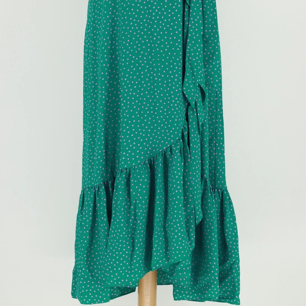 Kate Spade Poolside Polka Dot Wrap Midi Dress Size 14 Emerald Coast NWOT‎ Ruffle